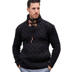 Bespoke Moda Black Chunky Cable Knit Funnel Neck Toggle Sweater 3XL Gorpcore